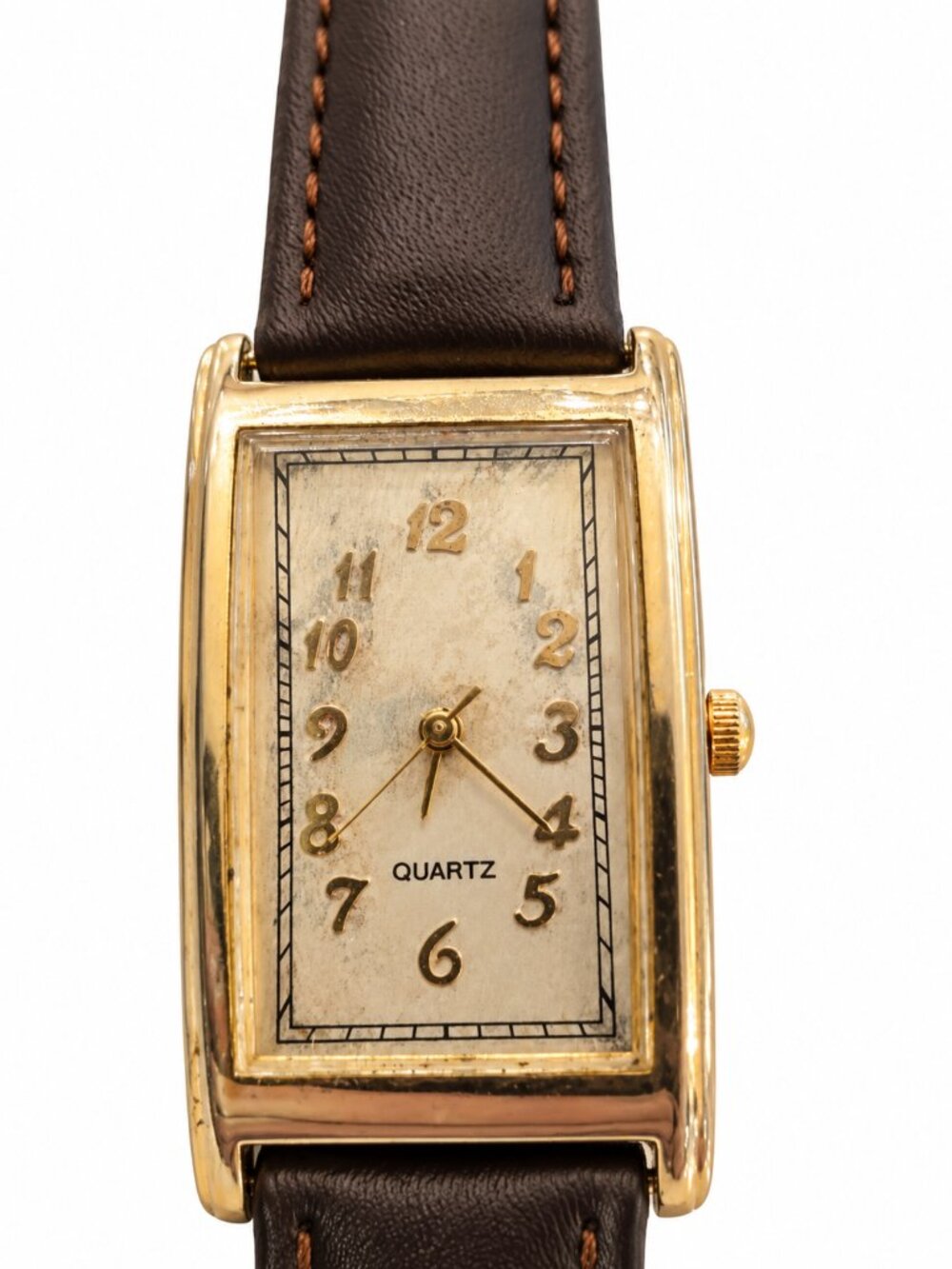 Vintage-Inspired Tank Style Quartz Watch – New Genuine Leather Strap